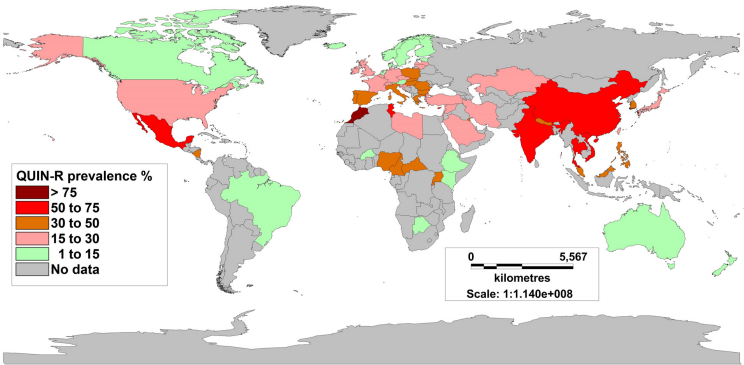 Figure 1: Global prevalence of fluoroquinolone resistance in Gram-negative urinary pathogens